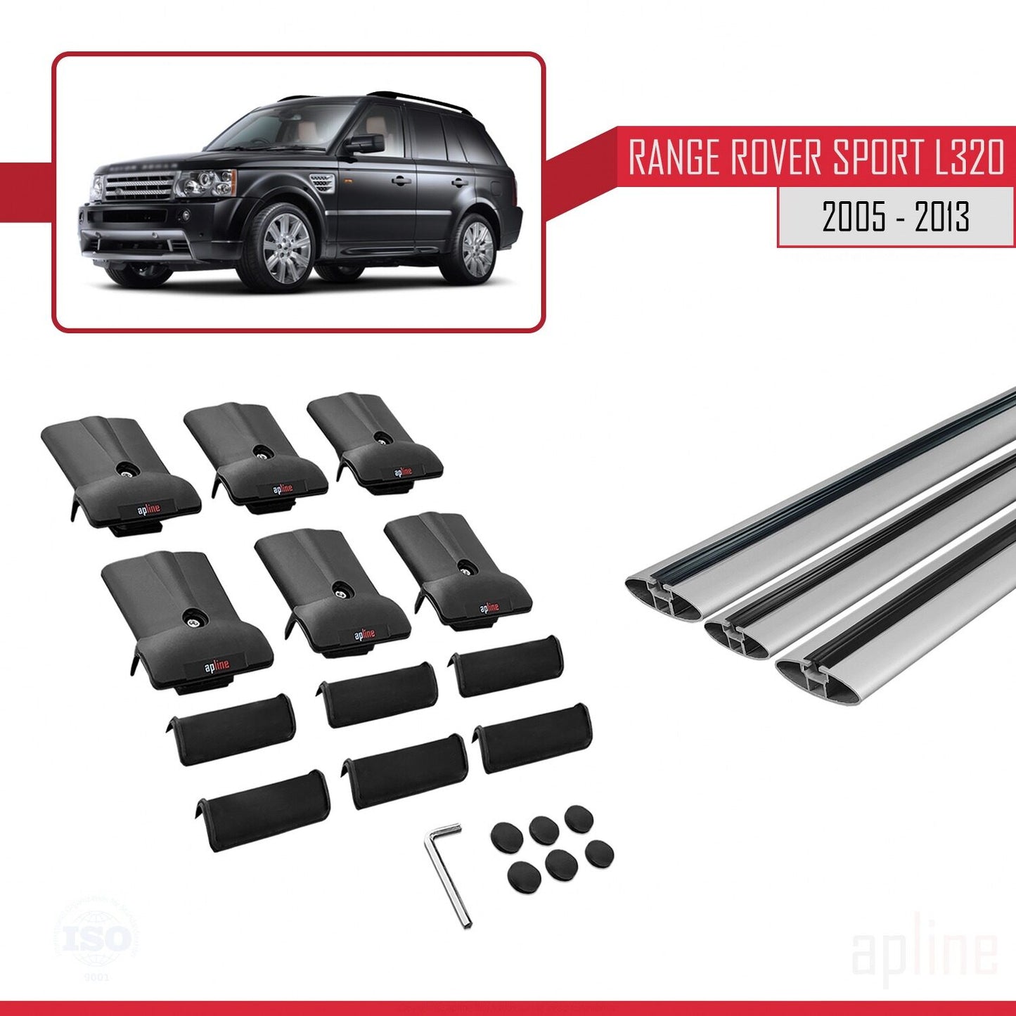 Compatible avec Land Rover Range Rover Sport (L320) 2005-2013 FLY Model Barres de Toit Railing Porte-Bagages de Voiture Gris Aluminium 3 Barres
