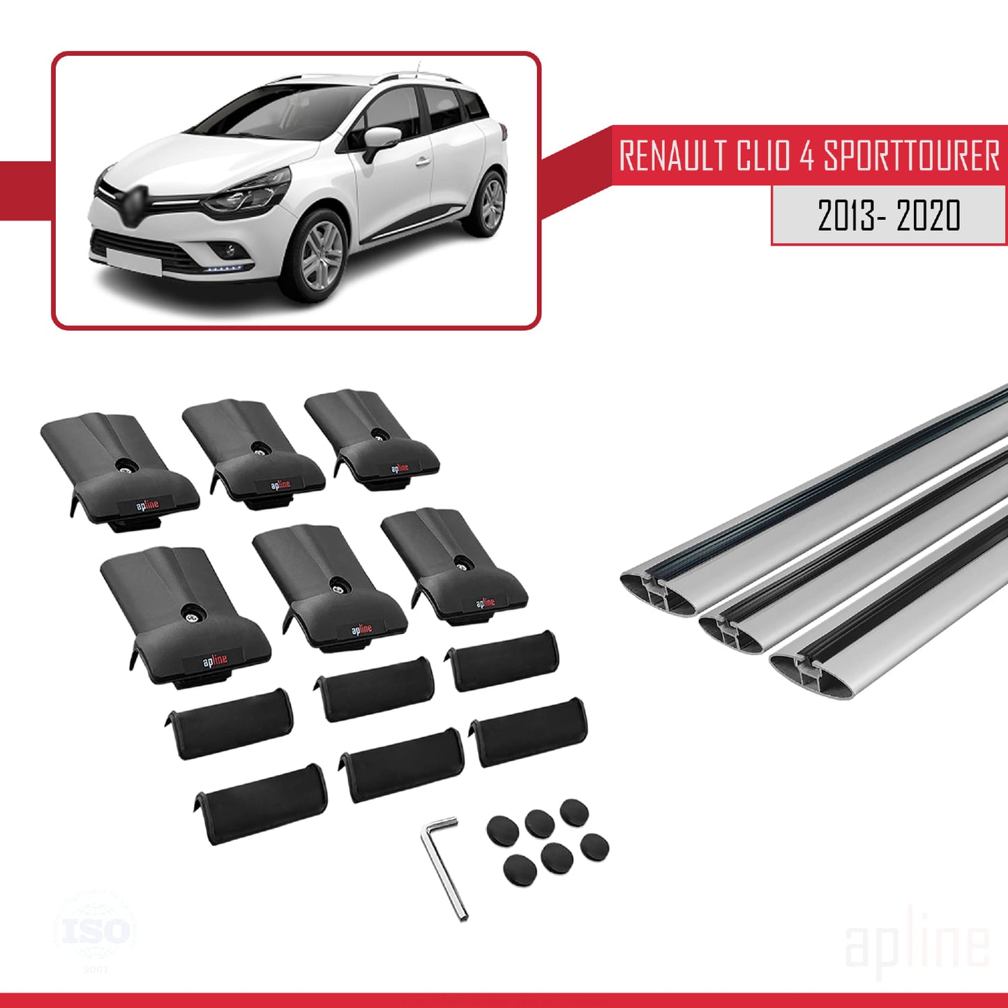 Compatible avec Renault Clio 4 ST 2013-2020 FLY Model Barres de Toit Railing Porte-Bagages de Voiture Gris Aluminium 3 Barres
