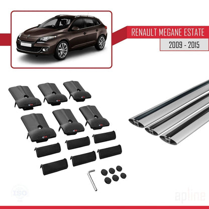Compatible avec Renault Megane 3 ST 2009-2015 FLY Model Barres de Toit Railing Porte-Bagages de Voiture Gris Aluminium 3 Barres