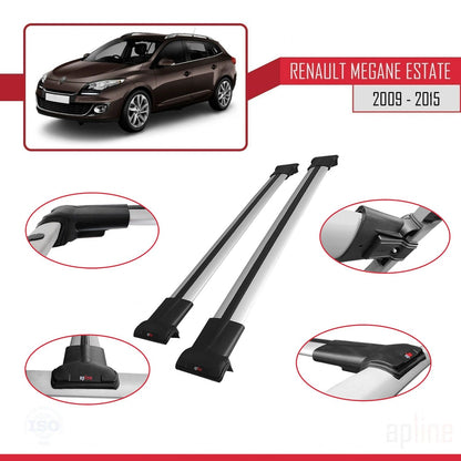 Compatible avec Renault Megane 3 ST 2009-2015 FLY Model Barres de Toit Railing Porte-Bagages de Voiture Gris Aluminium 2 Barres