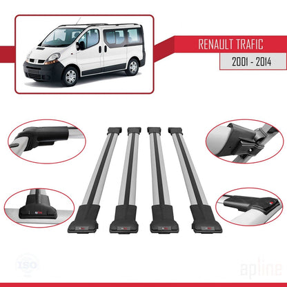 Compatible avec Renault Trafic 2 (X83) 2001-2014 FLY Model Barres de Toit Railing Porte-Bagages de Voiture Gris Aluminium 4 Barres