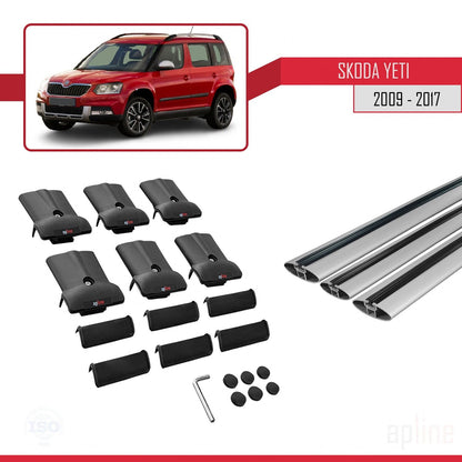 Compatible avec Skoda Yeti 2009-2017 FLY Model Barres de Toit Railing Porte-Bagages de Voiture Gris Aluminium 3 Barres
