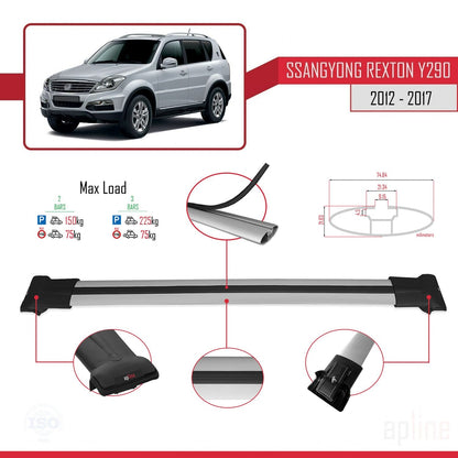 Compatible avec Ssangyong Rexton (Y290) 2012-2017 FLY Model Barres de Toit Railing Porte-Bagages de Voiture Gris Aluminium 2 Barres