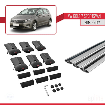 Compatible avec Volkswagen Golf Sportvan 2014-2017 FLY Model Barres de Toit Railing Porte-Bagages de Voiture Gris Aluminium 3 Barres