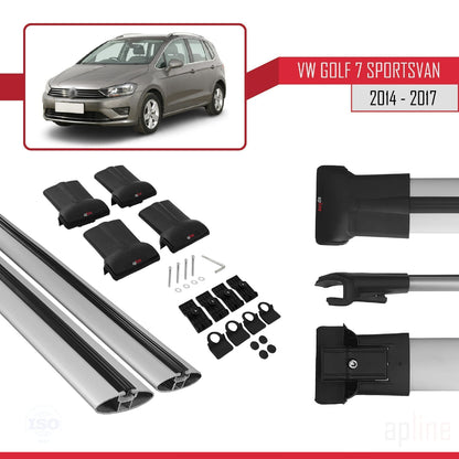 Compatible avec Volkswagen Golf Sportvan 2014-2017 FLY Model Barres de Toit Railing Porte-Bagages de Voiture Gris Aluminium 2 Barres
