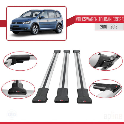 Compatible avec Volkswagen Touran Cross Post-Facelift 2010-2015 FLY Model Barres de Toit Railing Porte-Bagages de Voiture Gris Aluminium 3 Barres
