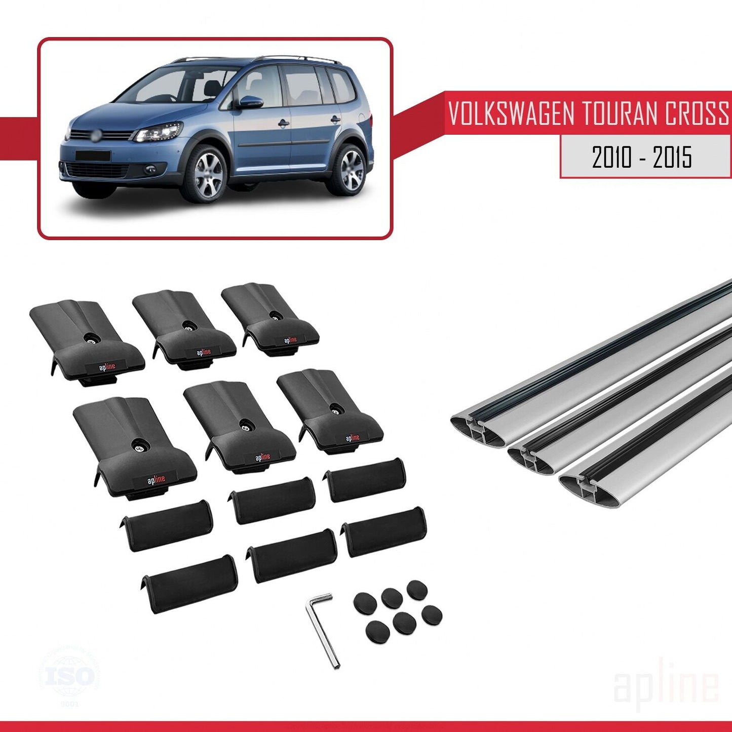 Compatible avec Volkswagen Touran Cross Post-Facelift 2010-2015 FLY Model Barres de Toit Railing Porte-Bagages de Voiture Gris Aluminium 3 Barres