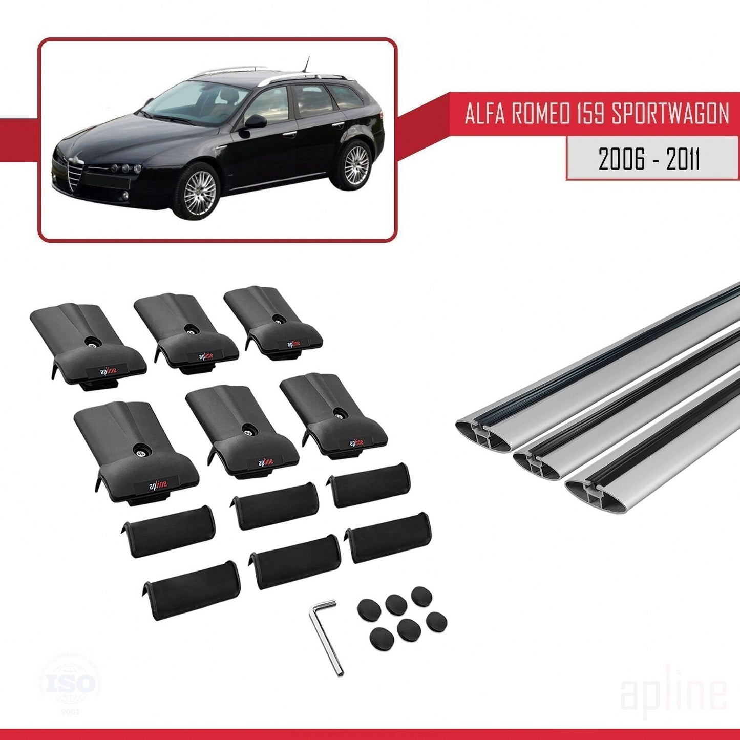 Compatible avec Alfa Romeo 159 (T939) Break 2006-2011 FLY Model Barres de Toit Railing Porte-Bagages de Voiture Gris Aluminium 3 Barres