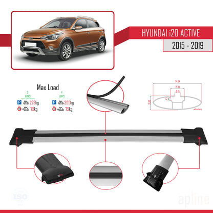 Compatible avec Hyundai i20 II Active 2015-2019 FLY Model Barres de Toit Railing Porte-Bagages de Voiture Gris Aluminium 3 Barres