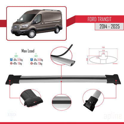 Compatible avec Ford Transit 2014-2025 FLY Model Barres de Toit Railing Porte-Bagages de Voiture Gris Aluminium 3 Barres