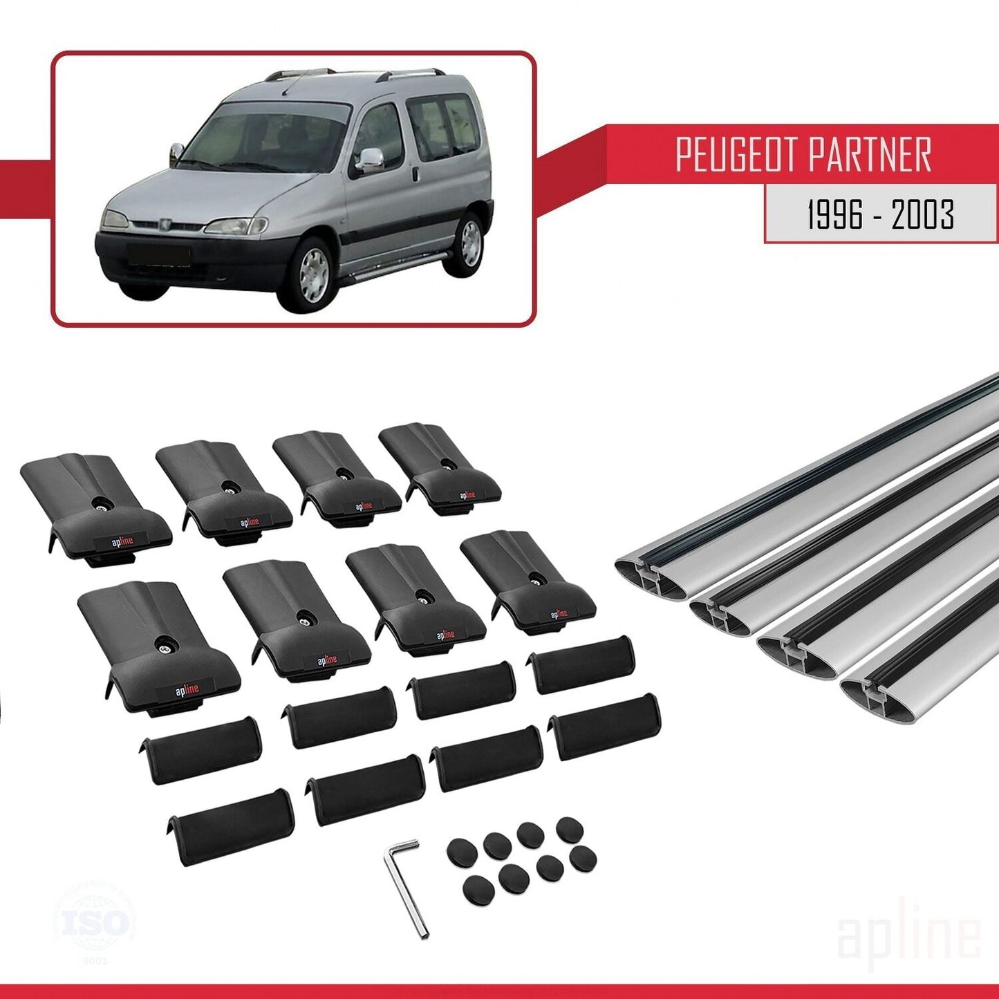 Compatible avec Peugeot Partner Pre-Facelift 1996-2003 FLY Model Barres de Toit Railing Porte-Bagages de Voiture Gris Aluminium 4 Barres