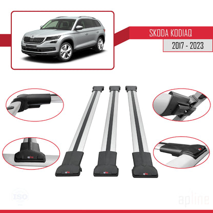Compatible avec Skoda Kodiaq 2017-2023 FLY Model Barres de Toit Railing Porte-Bagages de Voiture Gris Aluminium 3 Barres