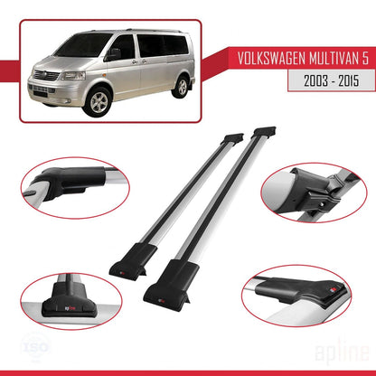 Compatible avec Volkswagen T5 Multivan 2003-2015 FLY Model Barres de Toit Railing Porte-Bagages de Voiture Gris Aluminium 2 Barres