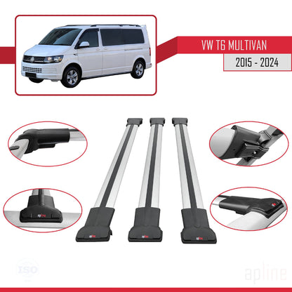 Compatible avec Volkswagen T6 Multivan 2015-2024 FLY Model Barres de Toit Railing Porte-Bagages de Voiture Gris Aluminium 3 Barres