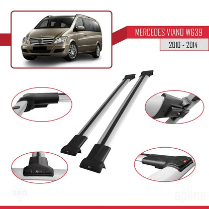 Compatible avec Mercedes Viano 2 (W639) Post-Facelift 2010-2014 FLY Model Barres de Toit Railing Porte-Bagages de Voiture Gris Aluminium 2 Barres