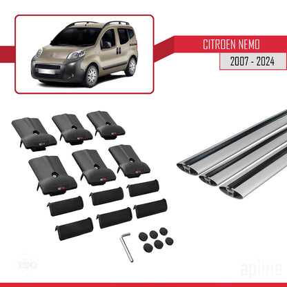 Compatible avec Citroen Nemo 3 (225) 2008-2017 FLY Model Barres de Toit Railing Porte-Bagages de Voiture Gris Aluminium 3 Barres