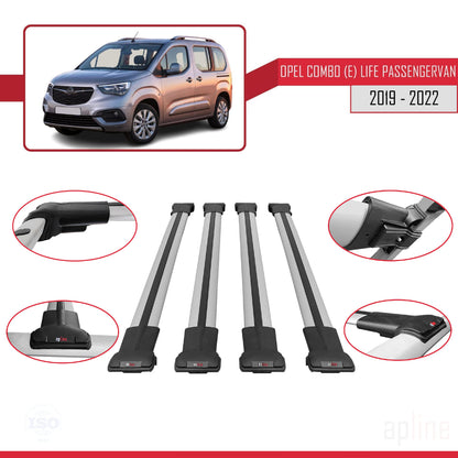 Compatible avec Opel Combo E Cargo 2019-2022 FLY Model Barres de Toit Railing Porte-Bagages de Voiture Gris Aluminium 4 Barres