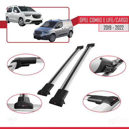 Compatible avec Opel Combo E 2019-2022 FLY Model Barres de Toit Railing Porte-Bagages de Voiture Gris Aluminium 2 Barres
