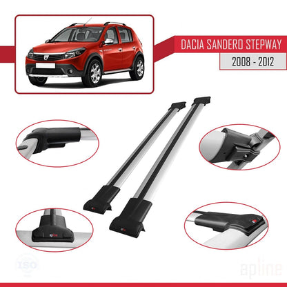 Compatible avec Dacia Sandero Stepway 2008-2012 FLY Model Barres de Toit Railing Porte-Bagages de Voiture Gris Aluminium 2 Barres