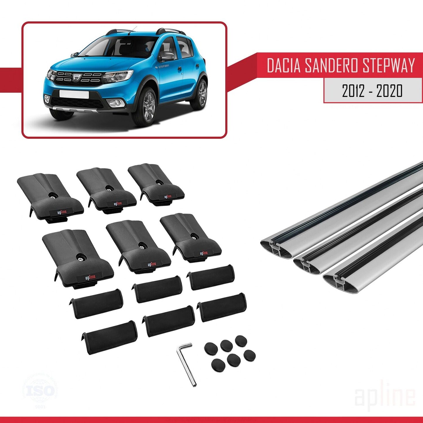 Compatible with Dacia Sandero Stepway 2 2012-2020 FLY Model Car Roof Rack Cross Bar Grey Aluminium 3 Bars