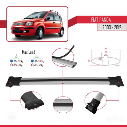 Compatible avec Fiat Panda 2 (169) 2003-2012 FLY Model Barres de Toit Railing Porte-Bagages de Voiture Gris Aluminium 3 Barres