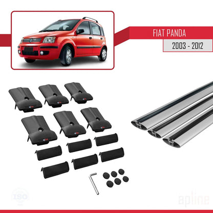 Compatible avec Fiat Panda 2 (169) 2003-2012 FLY Model Barres de Toit Railing Porte-Bagages de Voiture Gris Aluminium 3 Barres