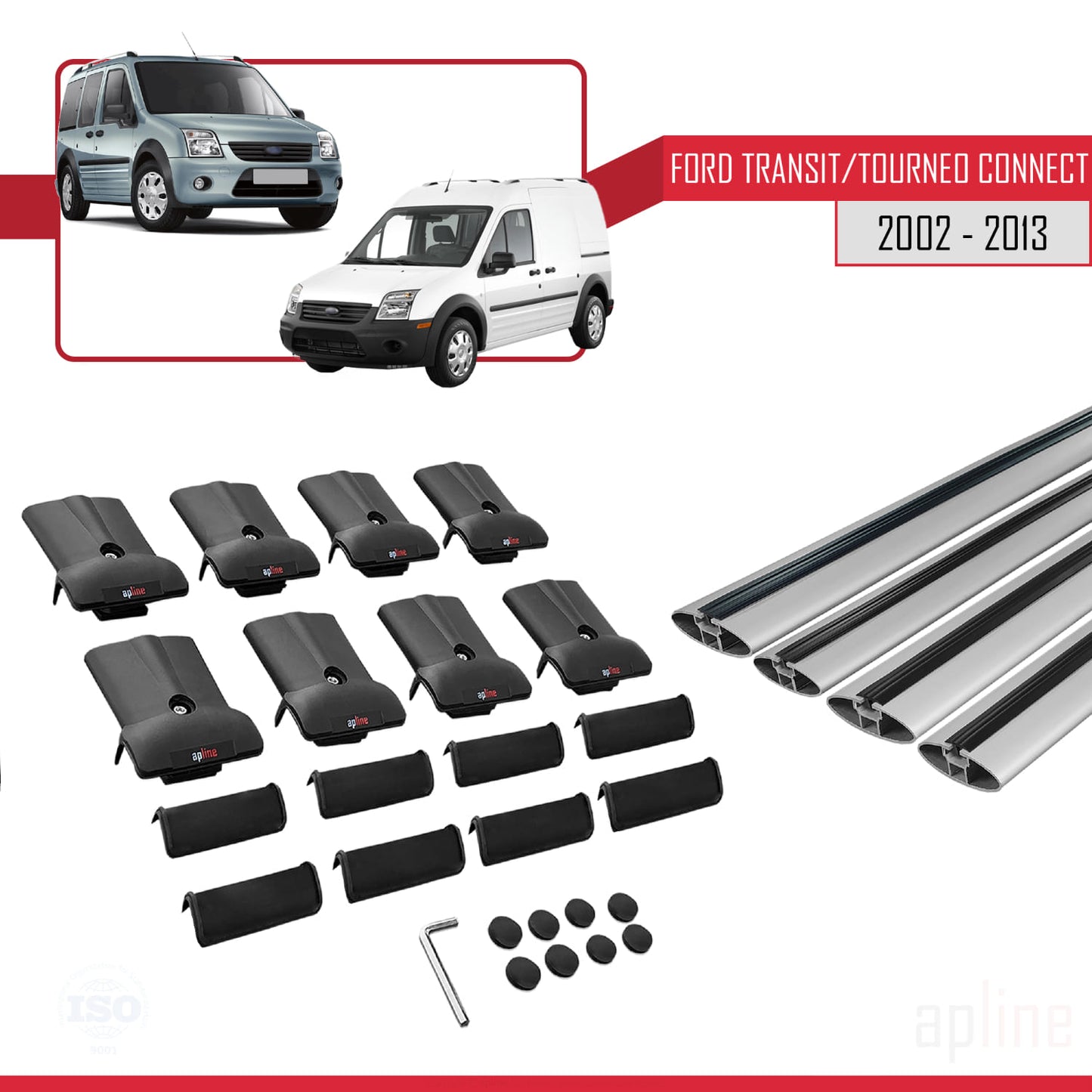 Compatible avec Ford Transit/Tourneo Connect 2002-2013 FLY Model Barres de Toit Railing Porte-Bagages de Voiture Gris Aluminium 4 Barres