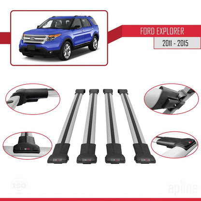 Compatible avec Ford Explorer 5 (U502) Pre-Facelift 2011-2015 FLY Model Barres de Toit Railing Porte-Bagages de Voiture Gris Aluminium 4 Barres