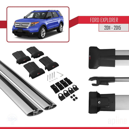 Compatible avec Ford Explorer 5 (U502) Pre-Facelift 2011-2015 FLY Model Barres de Toit Railing Porte-Bagages de Voiture Gris Aluminium 2 Barres