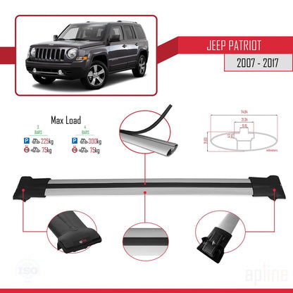 Compatible avec Jeep Patriot 2007-2017 FLY Model Barres de Toit Railing Porte-Bagages de Voiture Gris Aluminium 3 Barres