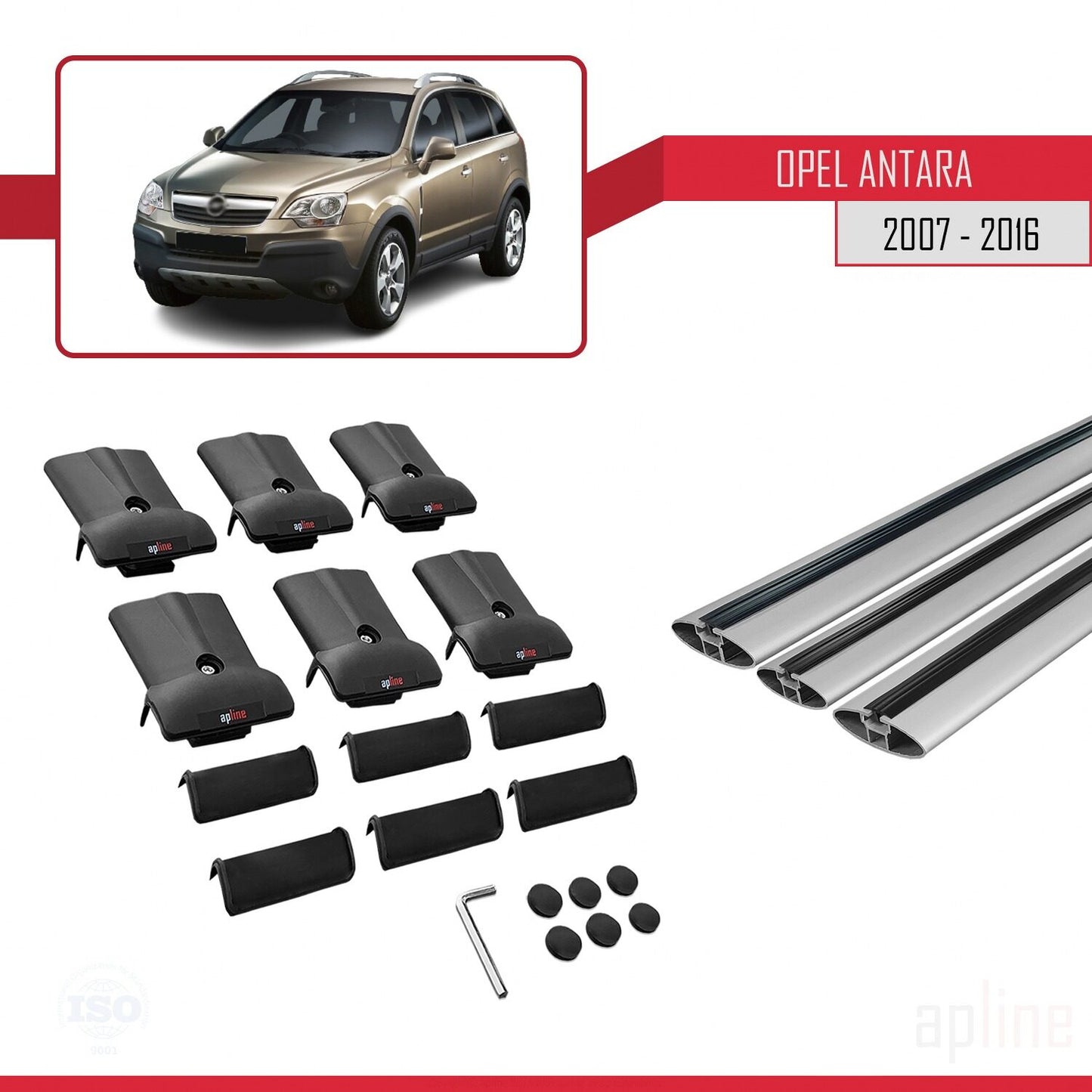 Compatible avec Opel Antara 2007-2016 FLY Model Barres de Toit Railing Porte-Bagages de Voiture Gris Aluminium 3 Barres