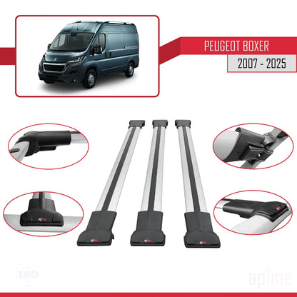 Compatible with Peugeot Boxer 2 2007-2025 FLY Model Car Roof Rack Cross Bar Grey Aluminium 3 Bars