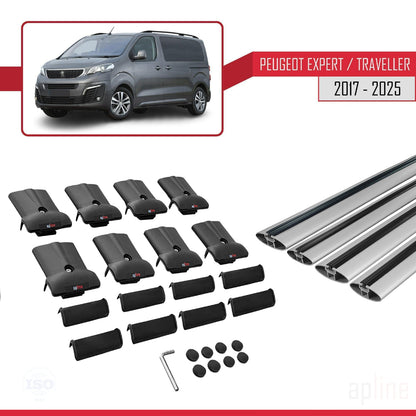 Compatible with Peugeot Expert 3 Traveller 2017-2025 FLY Model Car Roof Rack Cross Bar Grey Aluminium 4 Bars