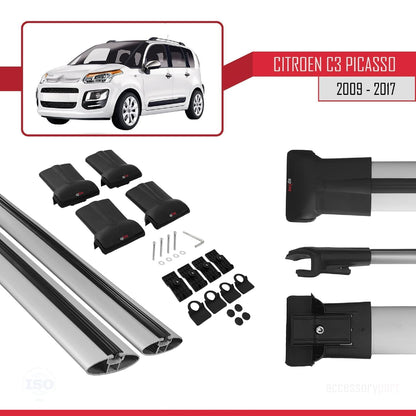 Compatible avec Citroen C3 Picasso 2009-2017 FLY Model Barres de Toit Railing Porte-Bagages de Voiture Gris Aluminium 2 Barres