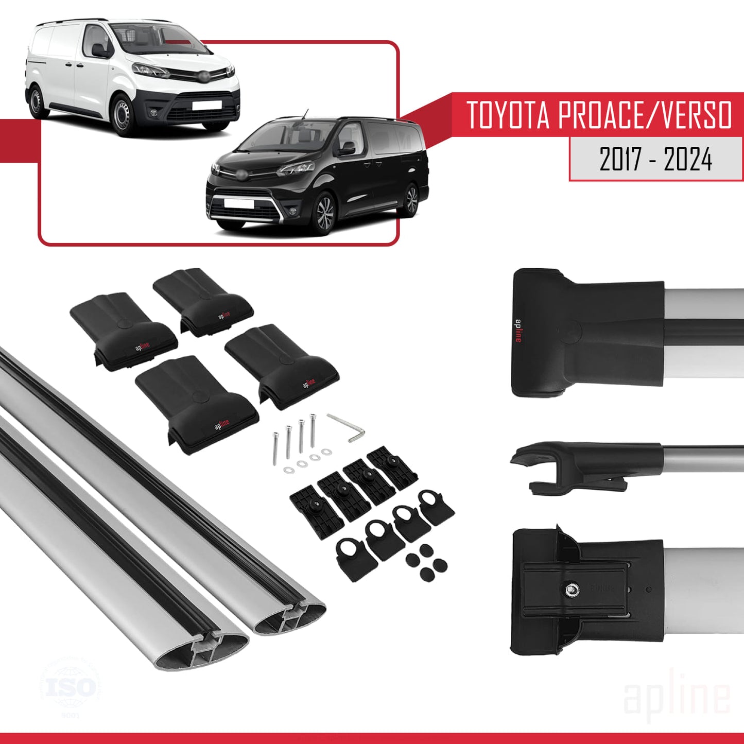 Compatible avec Toyota Proace 2017-2025 FLY Model Barres de Toit Railing Porte-Bagages de Voiture Gris Aluminium 2 Barres