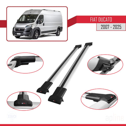 Compatible avec Fiat Ducato 3 2007-2025 FLY Model Barres de Toit Railing Porte-Bagages de Voiture Gris Aluminium 2 Barres