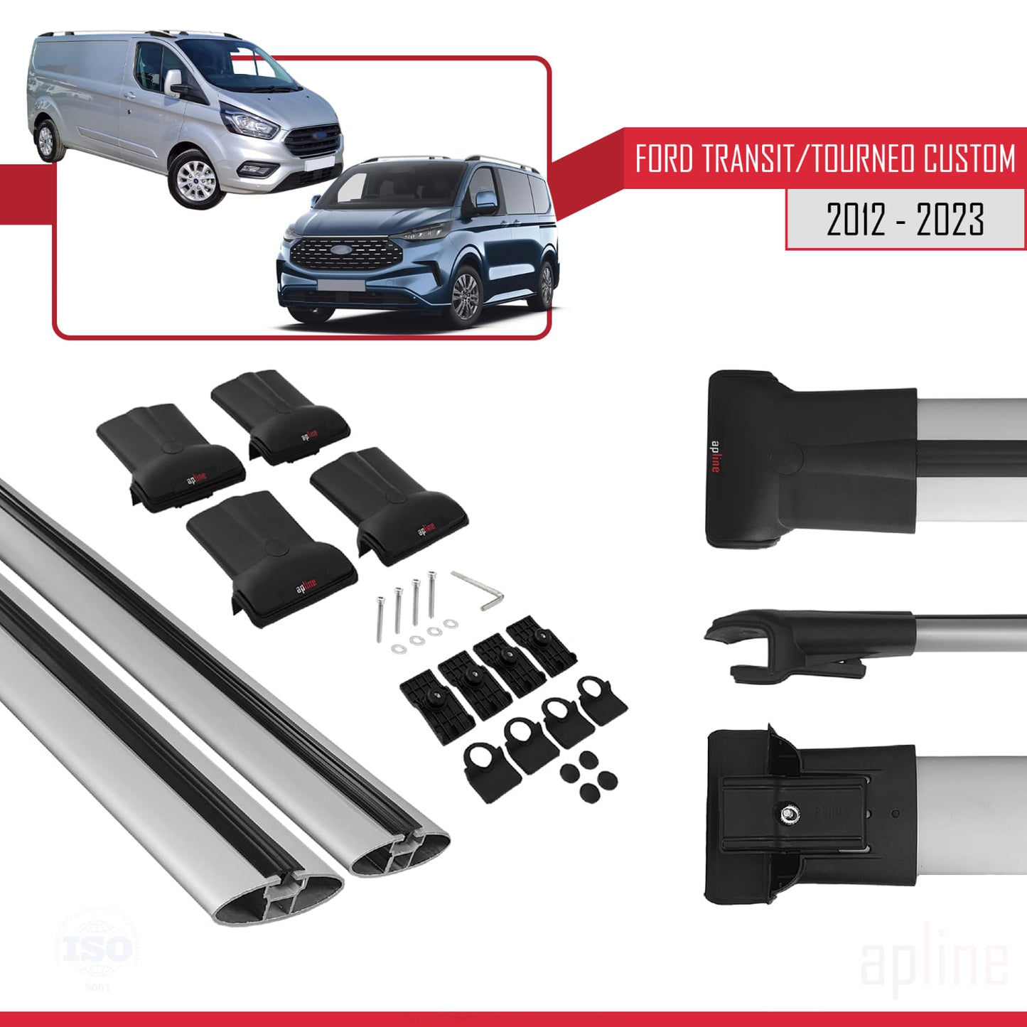 Compatible avec Ford Transit/Tourneo Custom 2012-2023 FLY Model Barres de Toit Railing Porte-Bagages de Voiture Gris Aluminium 2 Barres