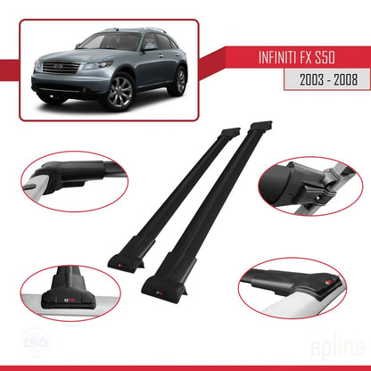Compatible avec Infiniti FX (S50) 2003-2008 FLY Model Barres de Toit Railing Porte-Bagages de Voiture Noir Aluminium 2 Barres