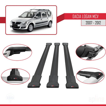 Compatible avec Dacia Logan 2 MCV (K52) 2007-2012 FLY Model Barres de Toit Railing Porte-Bagages de Voiture Noir Aluminium 3 Barres