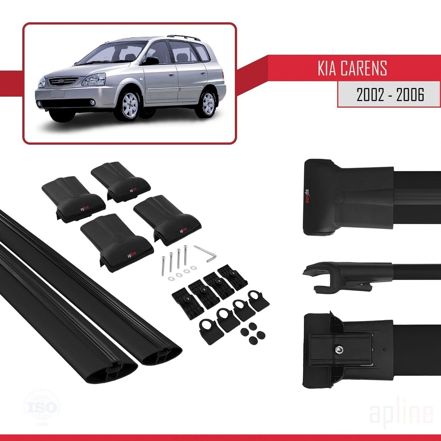 Compatible avec Kia Carens Post-Facelift 2002-2006 FLY Model Barres de Toit Railing Porte-Bagages de Voiture Noir Aluminium 2 Barres