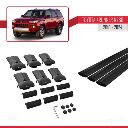 Compatible avec Toyota 4Runner (N280) 2010-2024 FLY Model Barres de Toit Railing Porte-Bagages de Voiture Noir Aluminium 3 Barres