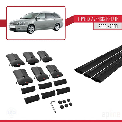 Compatible avec Toyota Avensis Break 2003-2009 FLY Model Barres de Toit Railing Porte-Bagages de Voiture Noir Aluminium 3 Barres