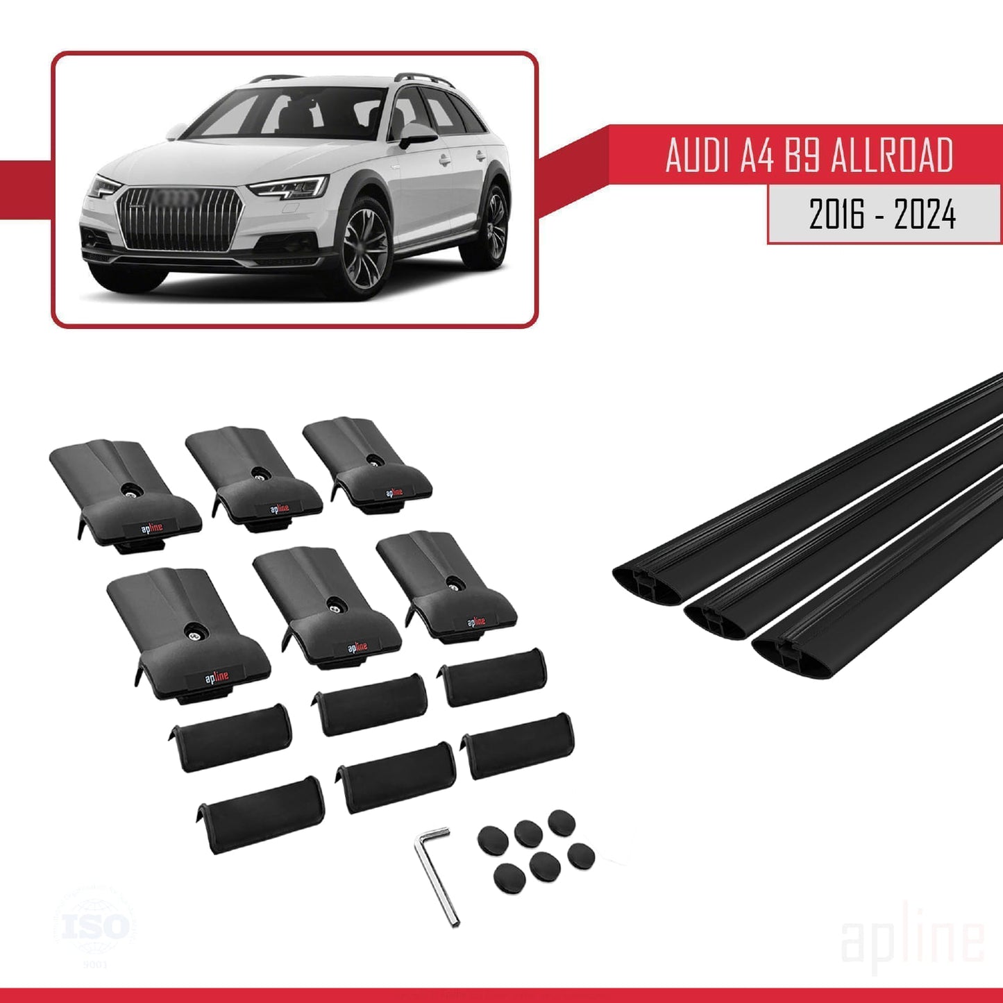 Compatible avec A4 (B9) Allroad 2016-2025 FLY Model Barres de Toit Railing Porte-Bagages de Voiture Noir Aluminium 3 Barres