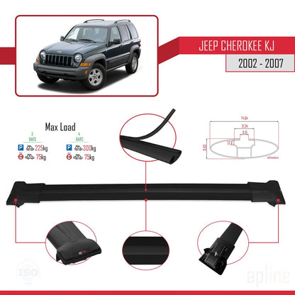 Compatible avec Jeep Cherokee 3 (KJ) 2002-2007 FLY Model Barres de Toit Railing Porte-Bagages de Voiture Noir Aluminium 3 Barres