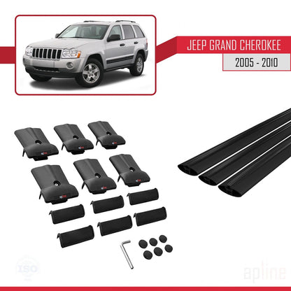 Compatible avec Jeep Grand Cherokee 3 (WK) 2005-2010 FLY Model Barres de Toit Railing Porte-Bagages de Voiture Noir Aluminium 3 Barres