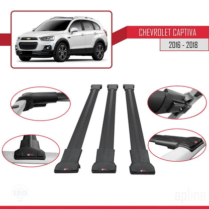 Compatible avec Chevrolet Captiva 2016-2018 FLY Model Barres de Toit Railing Porte-Bagages de Voiture Noir Aluminium 3 Barres