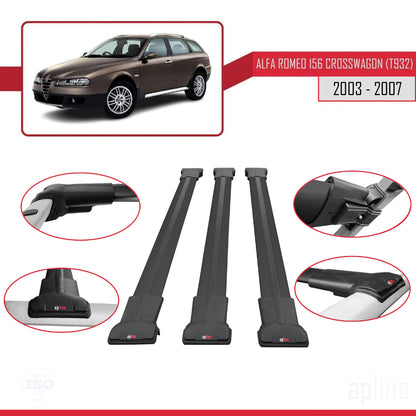 Compatible avec Alfa Romeo 156 (T932) Crosswagon 2003-2007 FLY Model Barres de Toit Railing Porte-Bagages de Voiture Noir Aluminium 3 Barres