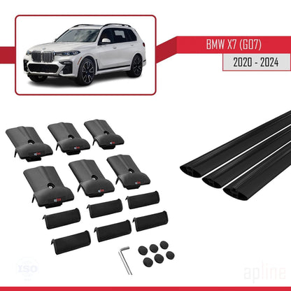 Compatible avec BMW X7 (G07) 2020-2025 FLY Model Barres de Toit Railing Porte-Bagages de Voiture Noir Aluminium 3 Barres