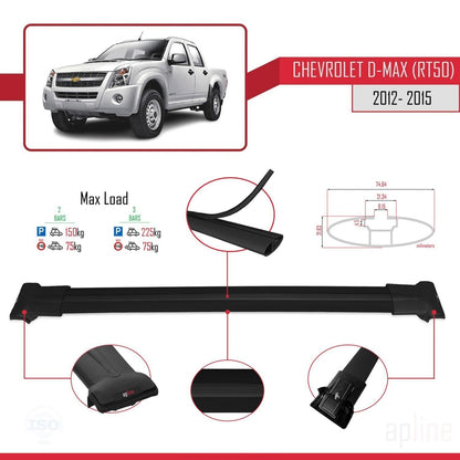 Compatible avec Chevrolet D-Max (RT50) 2012-2015 FLY Model Barres de Toit Railing Porte-Bagages de Voiture Noir Aluminium 2 Barres