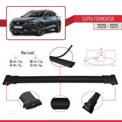 Compatible avec Cupra Formentor 2020-2025 FLY Model Barres de Toit Railing Porte-Bagages de Voiture Noir Aluminium 2 Barres